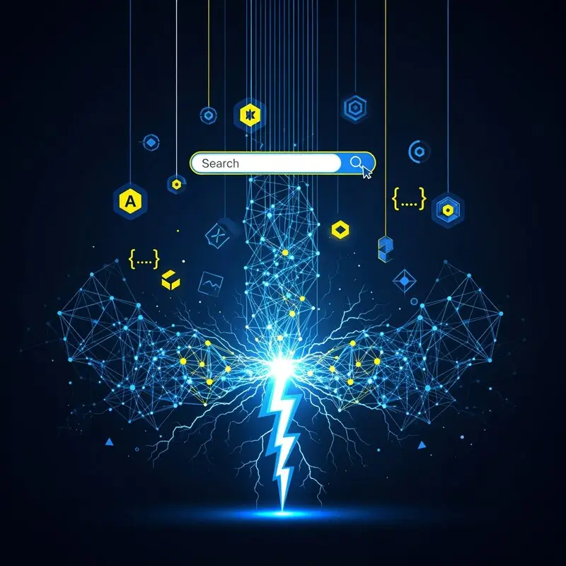Abstract visualisation of AI-first search infrastructure